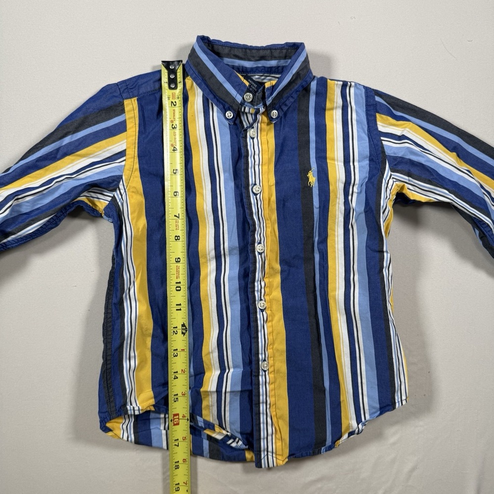 Ralph Lauren Boys Striped Button Down Shirt Blue Yellow‎ Size 4 - Picture 6 of 8